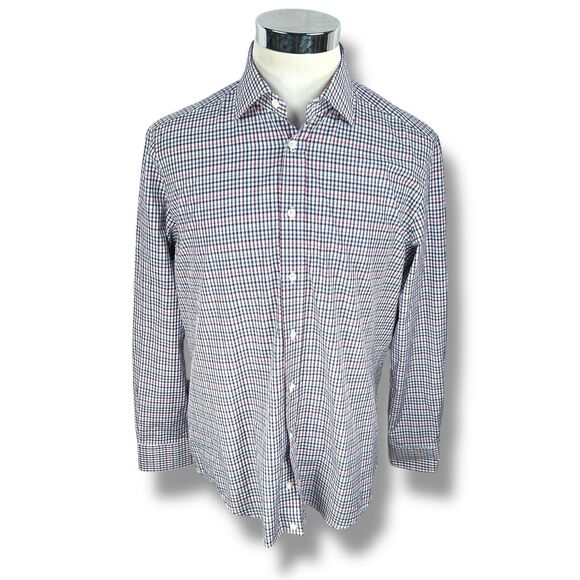 Luciano Barbera Shirt Mens Large Blue Pink Gingham Cotton Long Sleeve Button-Up - Picture 1 of 11